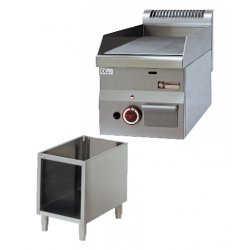 Plaque de cuisson gaz 600x600x280/400 surface 1/2 lisse, 1/2 nervurée "chrome" -diamond