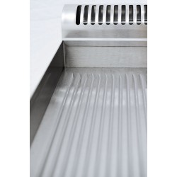 Plaque de cuisson gaz 600x600x280/400 surface 1/2 lisse, 1/2 nervurée "chrome" -diamond