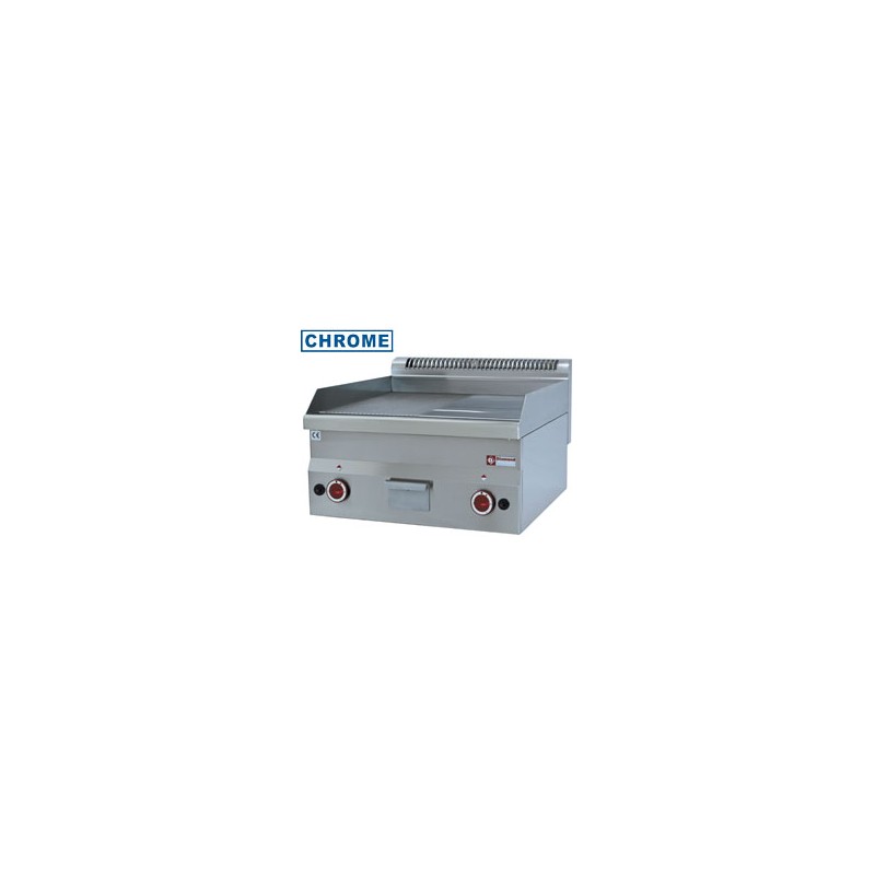 Plaque de cuisson gaz 600x600x280/400 surface 1/2 lisse, 1/2 nervurée "chrome" -diamond