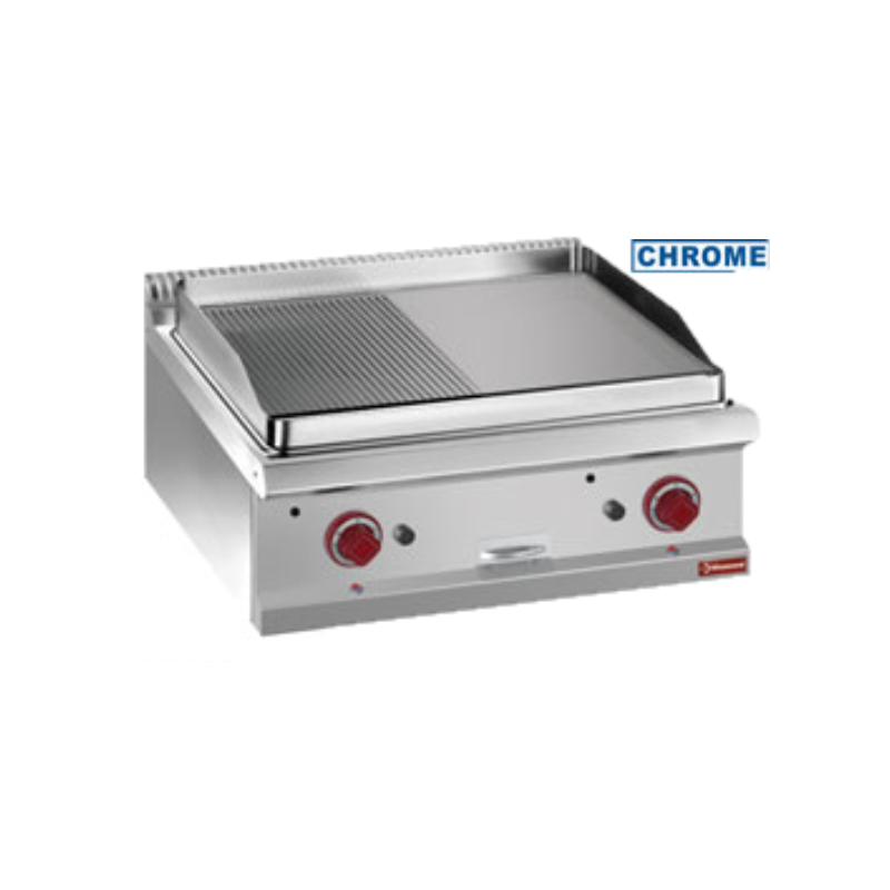 Plaque de cuisson gaz 1/2 lisse 1/2 rain. chrome dur, mod. 1/1 -TOP-