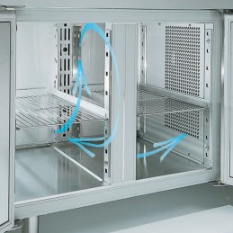 Table frigorifique, ventilée, 3 portes EN 600x400, structure réfrigérée GN 11x 1/3