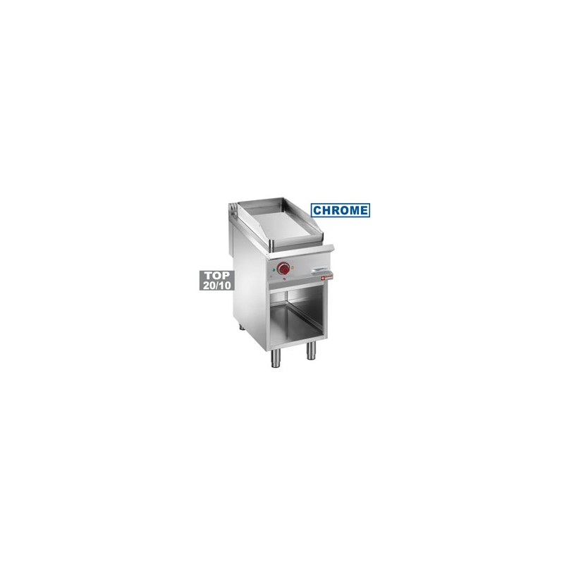 Plaque de cuisson lisse gaz, chromée module 1/2, armoire ouverte