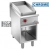 Plaque de cuisson lisse gaz, chromée module 1/2, armoire ouverte