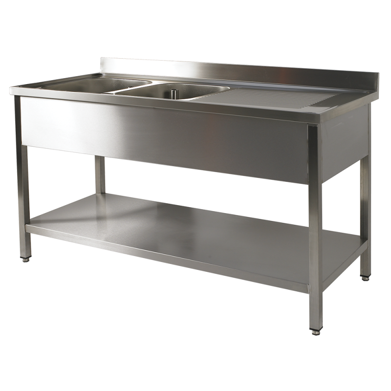 plonge en inox bertrand 1800x600 2 cuves a gauche + sous tablette qualitée supérieure
