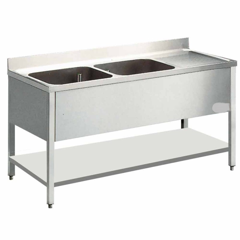 plonge en inox bertrand 2000x600x900 2 cuves a gauche + sous tablette qualitée supérieure