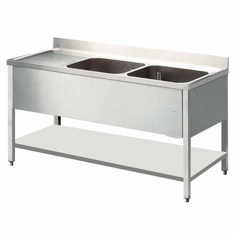 plonge en inox bertrand 1400x700x900 2 cuves a droite + sous tablette qualitée supérieure