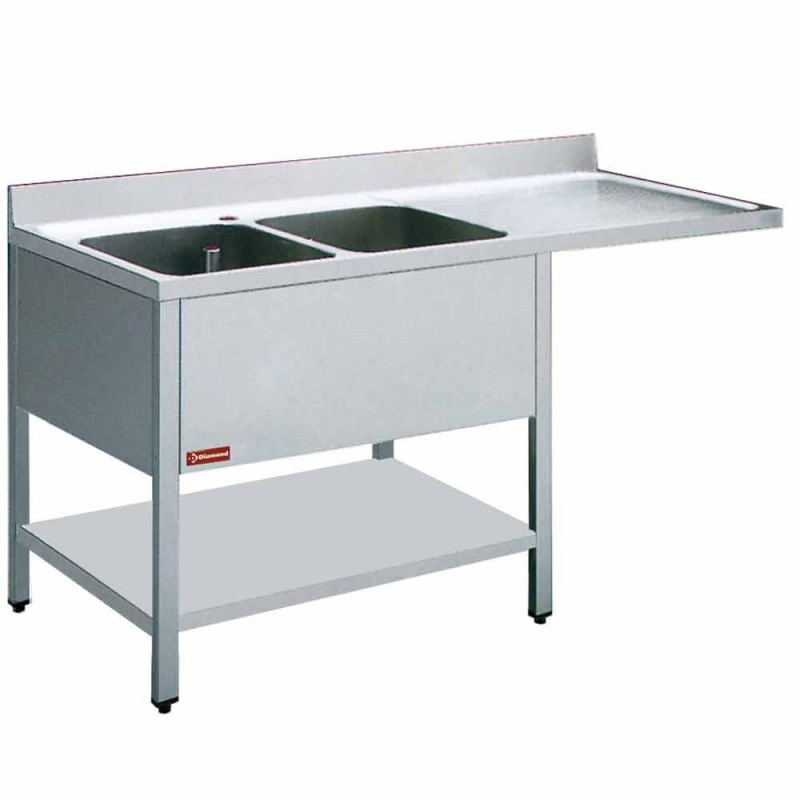 Plonge en inox 1600x700x900 2 cuves a gauche + espace pour lave-vaisselle