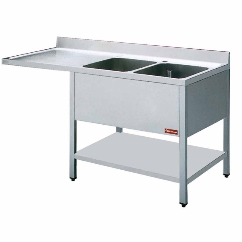 Plonge en inox 1600x700x900 2 cuves a droite + espace pour lave-vaisselle