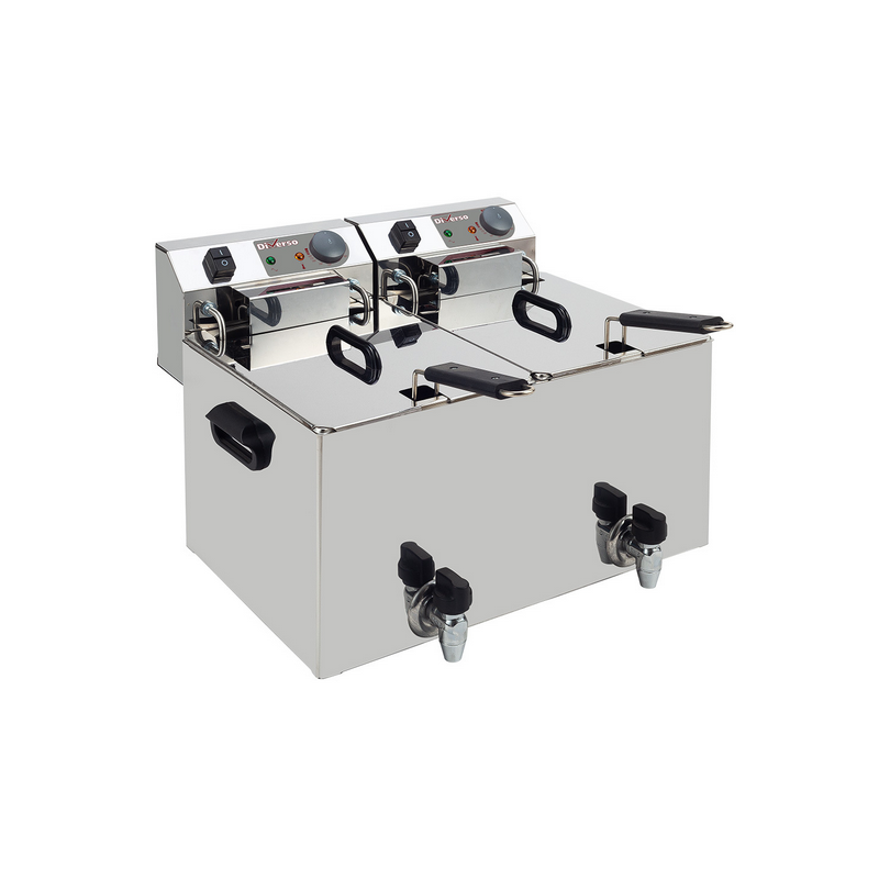 Friteuse de table électrique 2x 10 litres + robinet de vidange