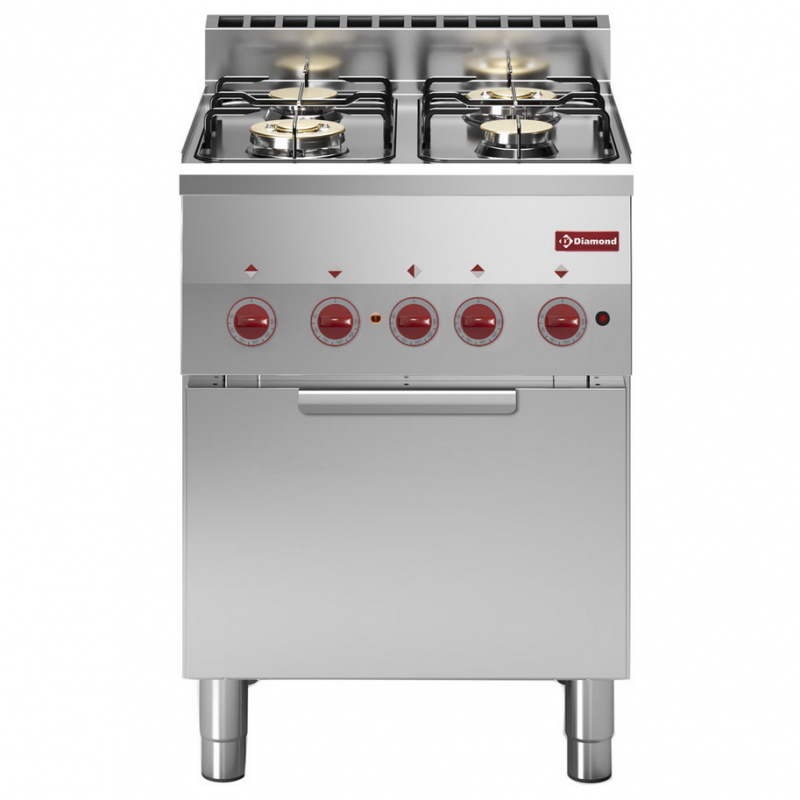 Fourneau 4 feux gaz et four convection électrique GN 2/3 600x600xh850/970