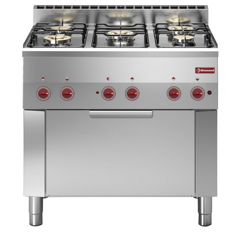 Fourneau 5 feux gaz et four convection électrique GN 1/1 900x600xh850/970