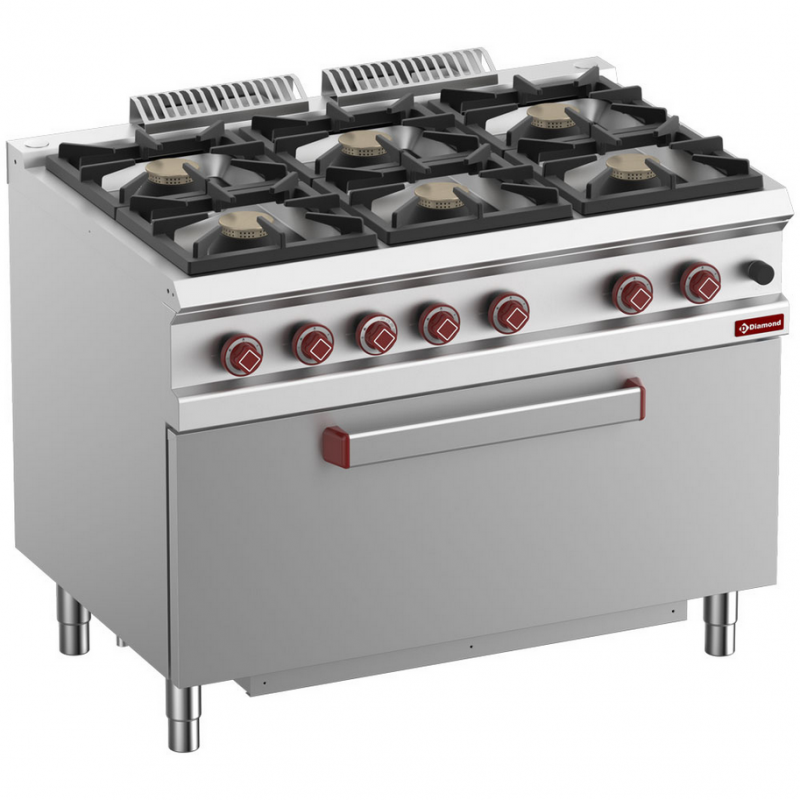 Fourneau 6 feux vifs, four maxi gaz 1 grande porte Optima 700