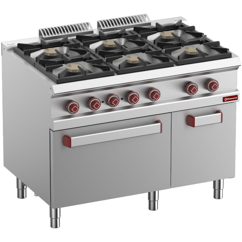 Fourneau gaz 6 feux vifs, four élec. convection GN 1/1, armoire neutre Optima 700