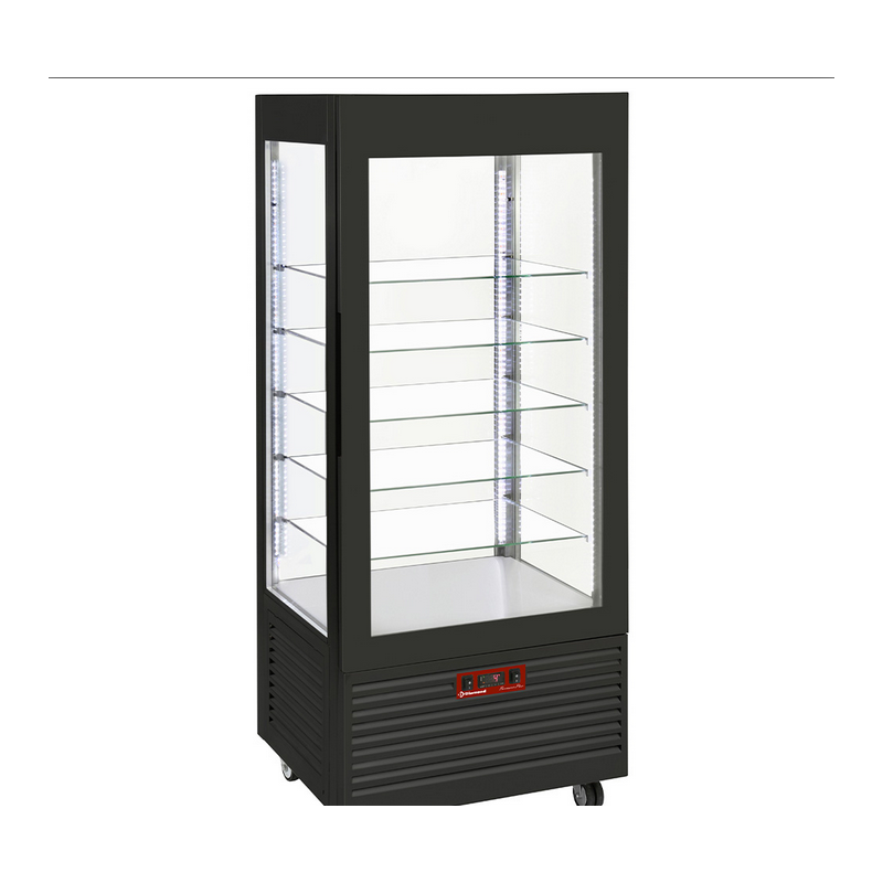 Vitrine 4 faces T° négative, 5 étagères en verre , ventilée, 480 Lit, NOIRE